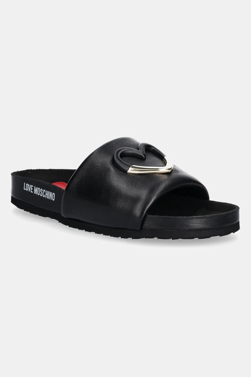 Love Moschino slapi de piele femei, culoarea negru, JA28283G1MIE0000