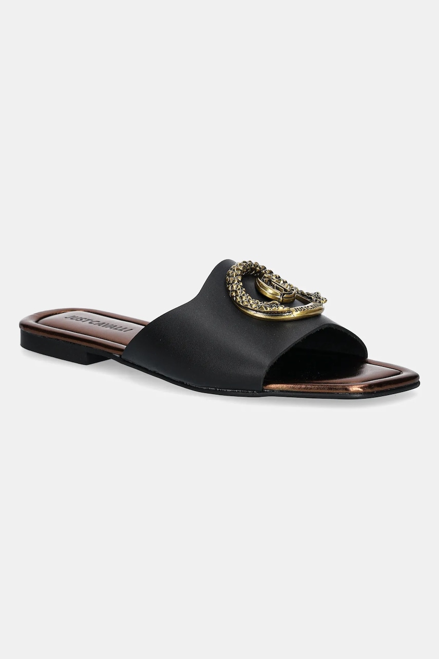 Just Cavalli șlapi de piele femei, culoarea negru, 78RA3S92ZPB20899 Just Cavalli șlapi de piele femei, culoarea negru, 78RA3S92ZPB20899