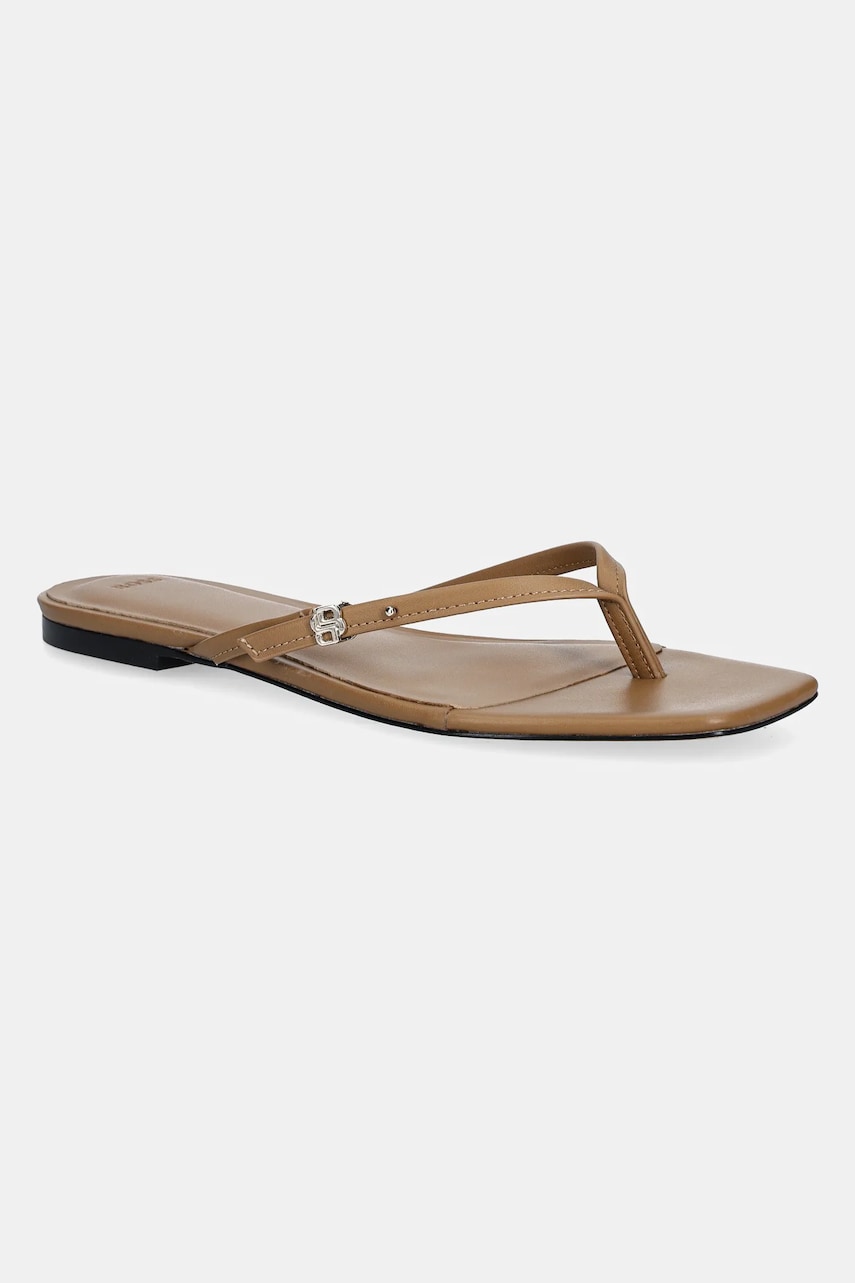 BOSS slapi de piele Charlize femei, culoarea maro, cu toc plat, 50542228 BOSS slapi de piele Charlize femei, culoarea maro, cu toc plat, 50542228