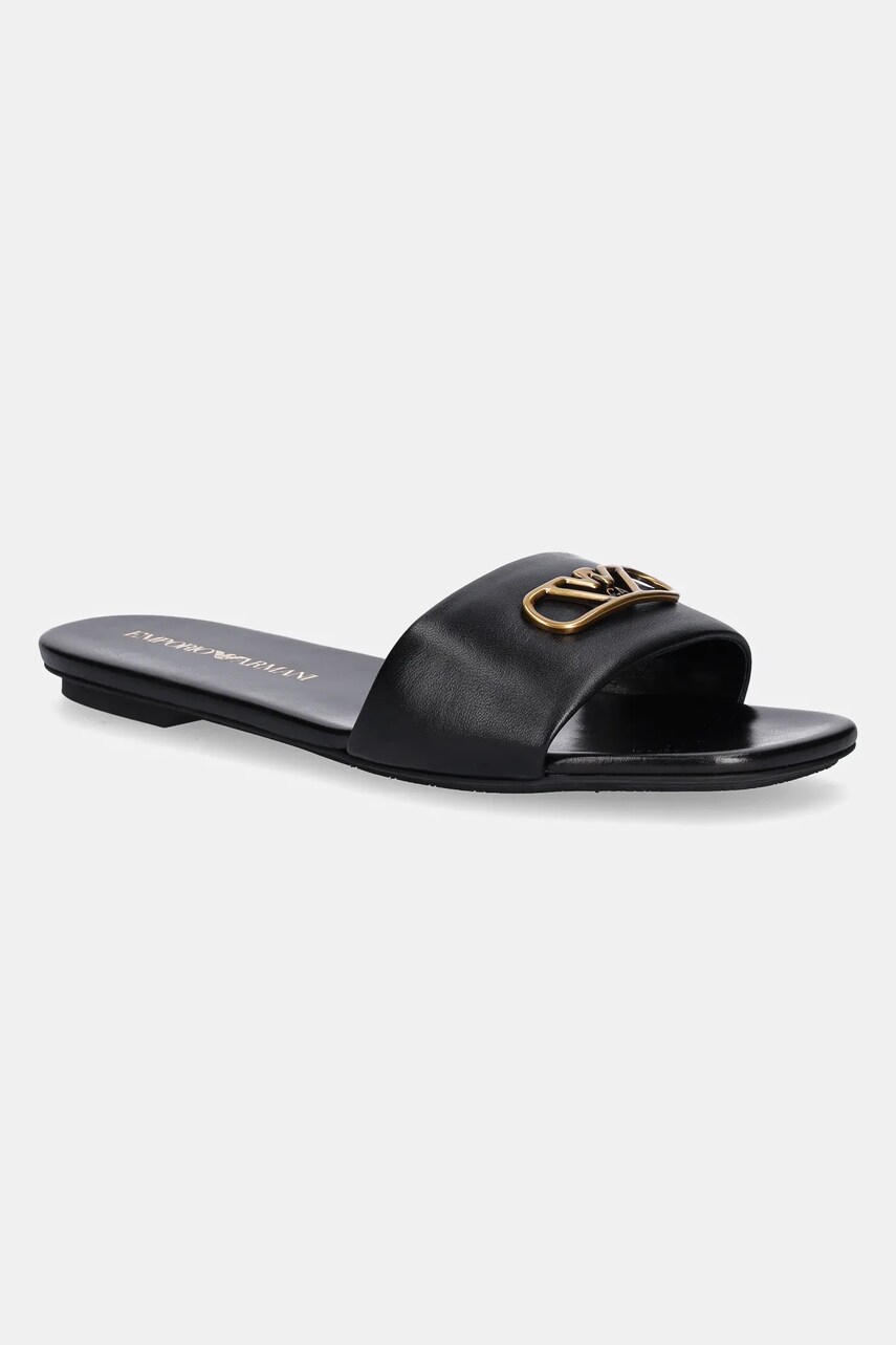 Emporio Armani slapi de piele femei, culoarea negru, X3P846 XF271 00002