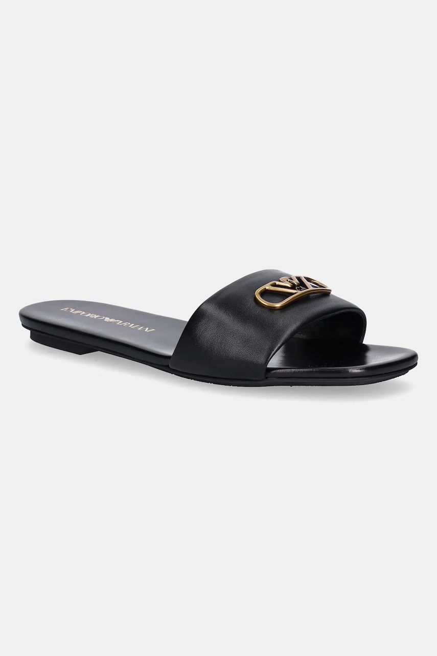 Emporio Armani slapi de piele femei, culoarea negru, X3P846 XF271 00002