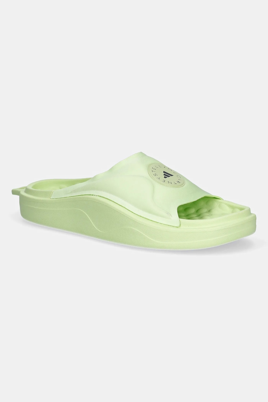 adidas by Stella McCartney papuci Slide femei, culoarea verde, JI1217 adidas by Stella McCartney papuci Slide femei, culoarea verde, JI1217