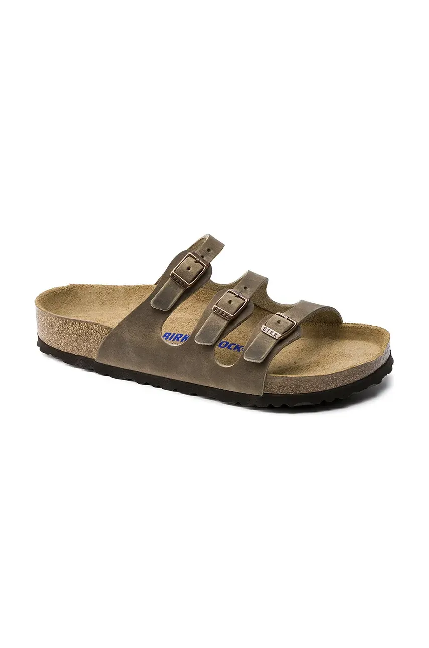 Кожаные шлепанцы Birkenstock Florida SFB женские цвет зелёный 1011432 Кожаные шлепанцы Birkenstock Florida SFB женские цвет зелёный 1011432