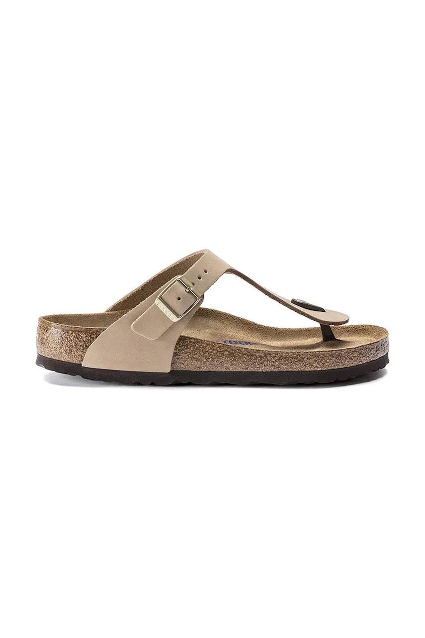 Birkenstock șlapi din nubuc Gizeh SFB culoarea bej, cu toc plat, 1018999 Birkenstock șlapi din nubuc Gizeh SFB culoarea bej, cu toc plat, 1018999