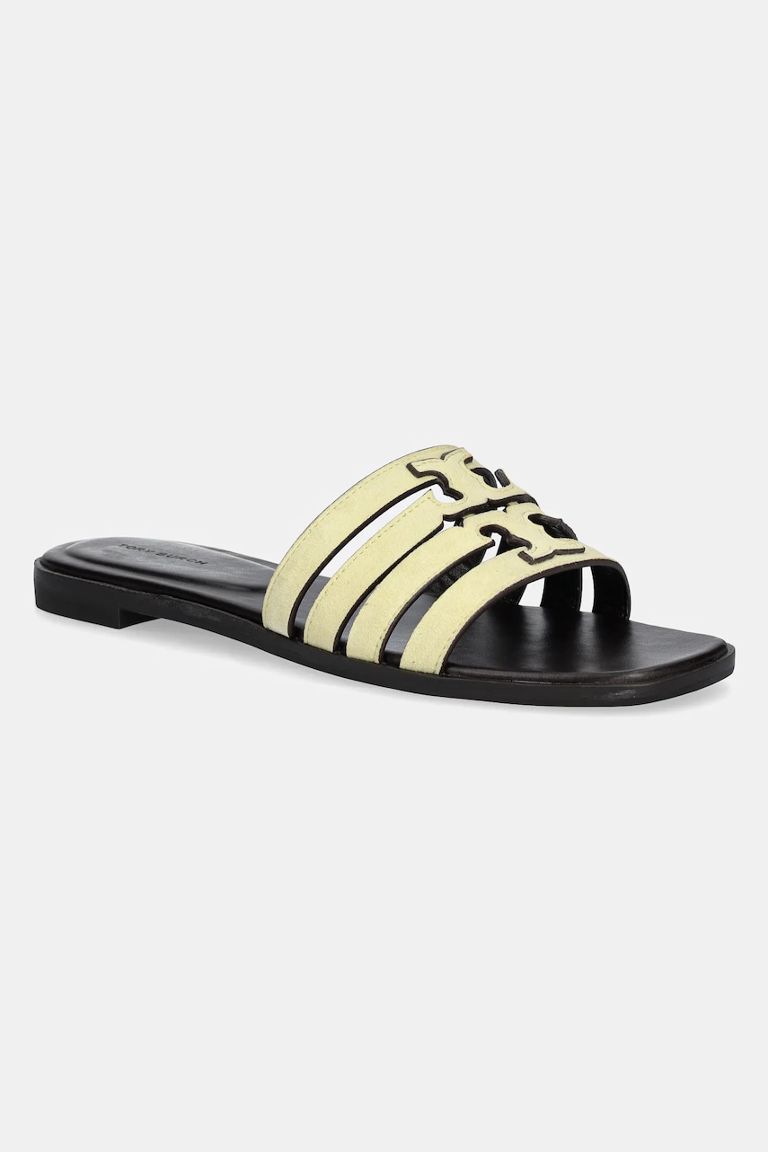 Tory Burch papuci din piele Ines Cage femei, culoarea galben, 161863-700 Tory Burch papuci din piele Ines Cage femei, culoarea galben, 161863-700