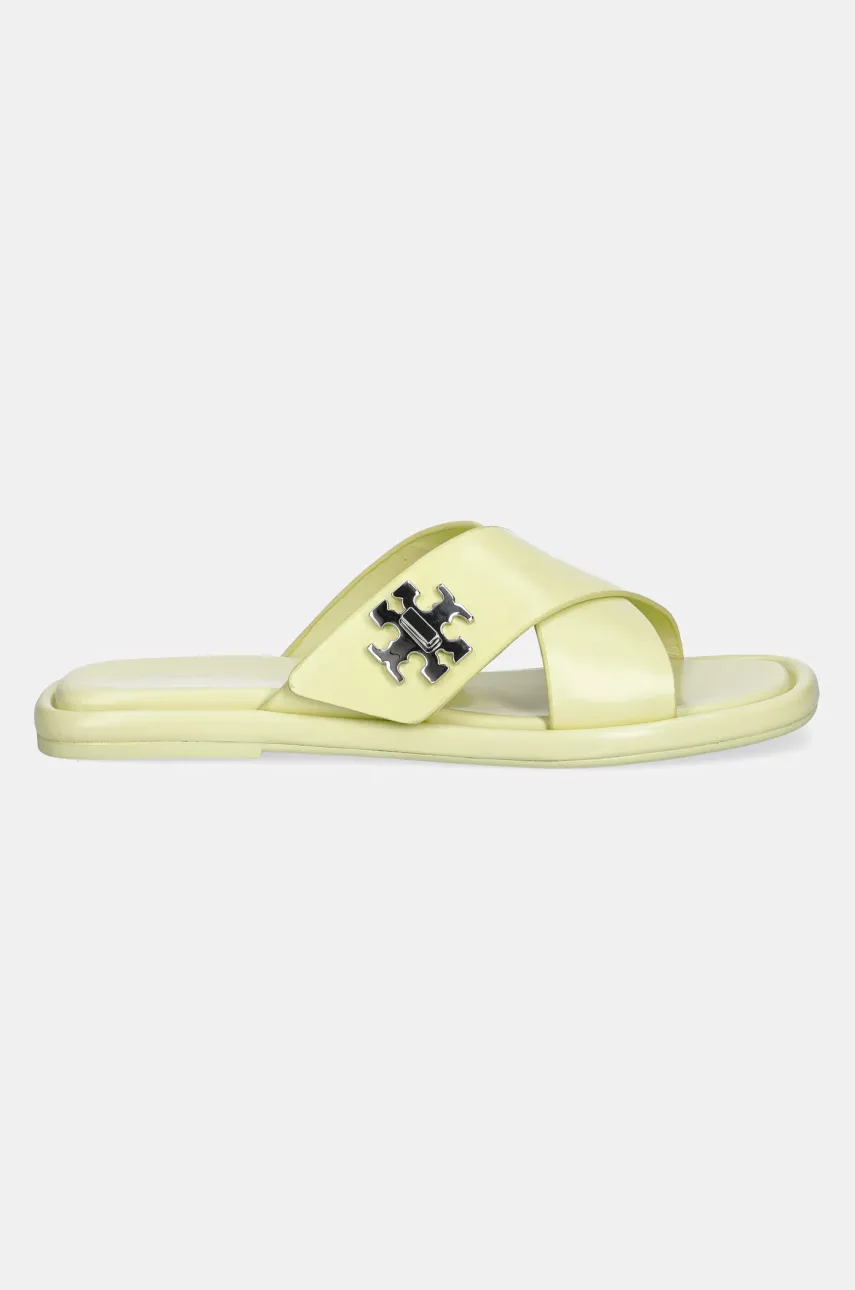 Кожаные шлепанцы Tory Burch T Lock Cross Band Slide женские цвет жёлтый 170611-700 Кожаные шлепанцы Tory Burch T Lock Cross Band Slide женские цвет жёлтый 170611-700