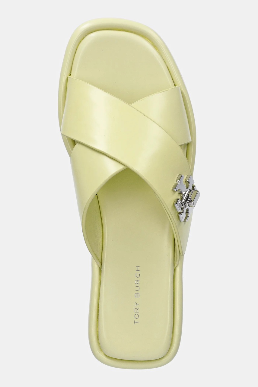 Δερμάτινες παντόφλες Tory Burch T Lock Cross Band Slide γυναικείες, χρώμα: κίτρινο, 170611-700 φωτογραφία