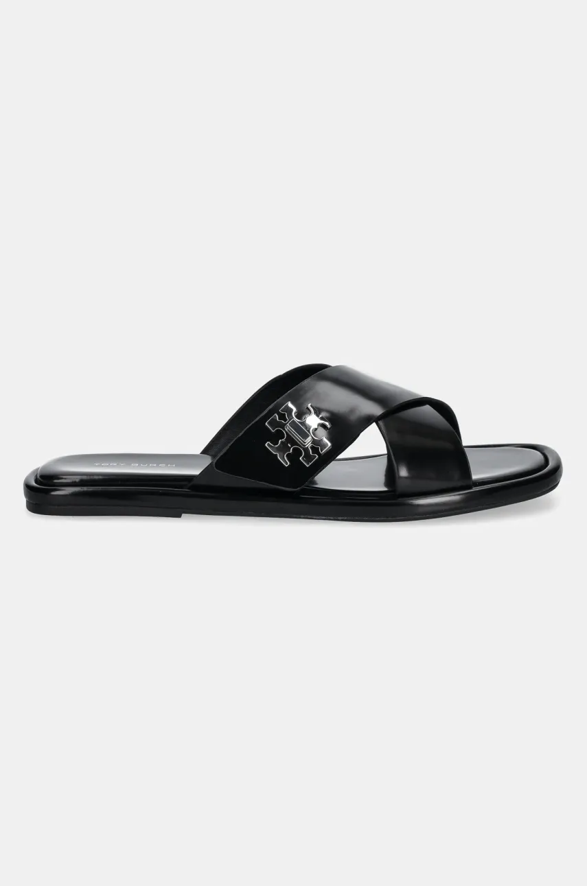 Кожаные шлепанцы Tory Burch T Lock Cross Band Slide женские цвет чёрный 170611-006 Кожаные шлепанцы Tory Burch T Lock Cross Band Slide женские цвет чёрный 170611-006