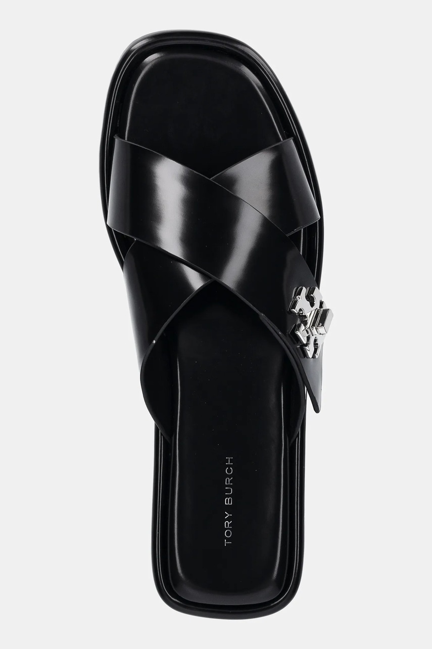 Δερμάτινες παντόφλες Tory Burch T Lock Cross Band Slide γυναικείες, χρώμα: μαύρο, 170611-006 φωτογραφία