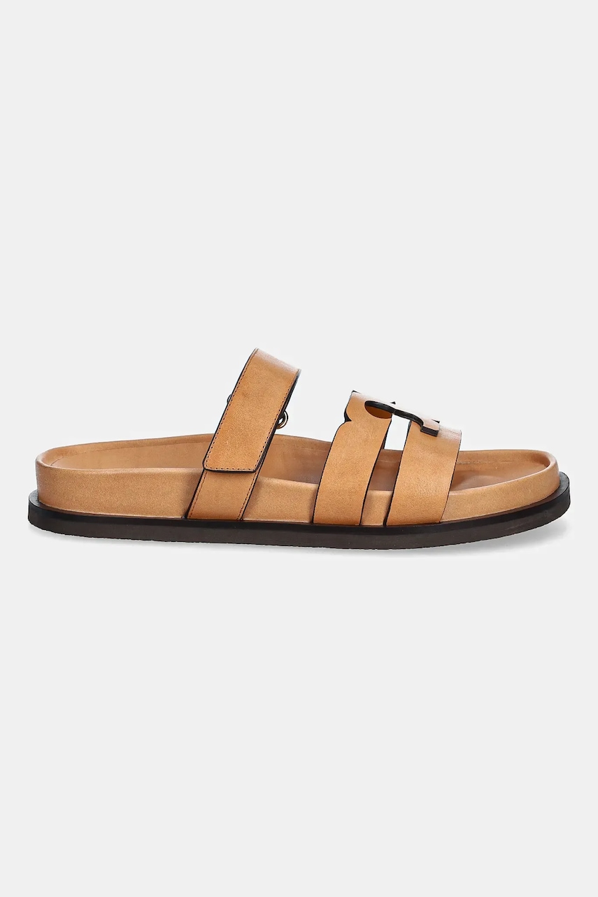 Кожаные шлепанцы Tory Burch Ines Sport цвет коричневый 168791-200 Кожаные шлепанцы Tory Burch Ines Sport цвет коричневый 168791-200