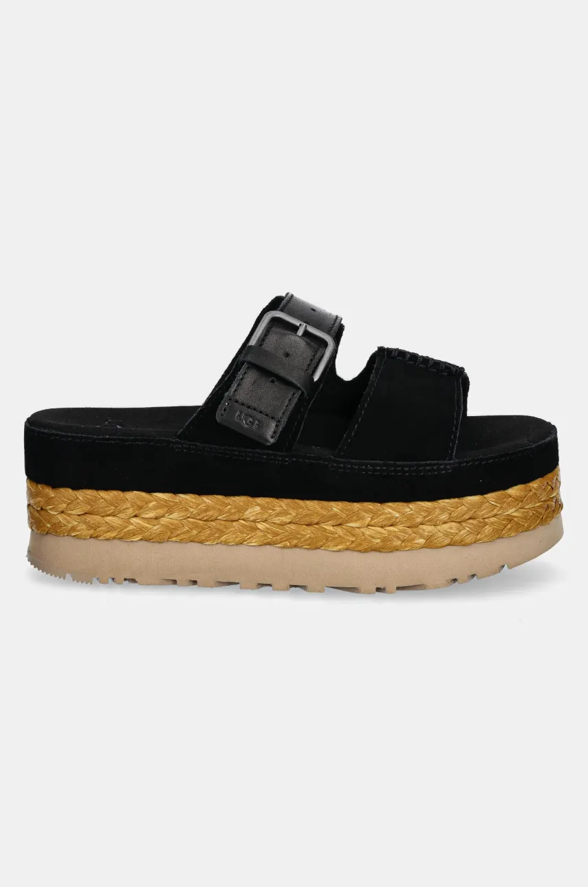 Замшевые шлепанцы UGG Aubrey Slide женские цвет чёрный на платформе 1167451-BLK Замшевые шлепанцы UGG Aubrey Slide женские цвет чёрный на платформе 1167451-BLK