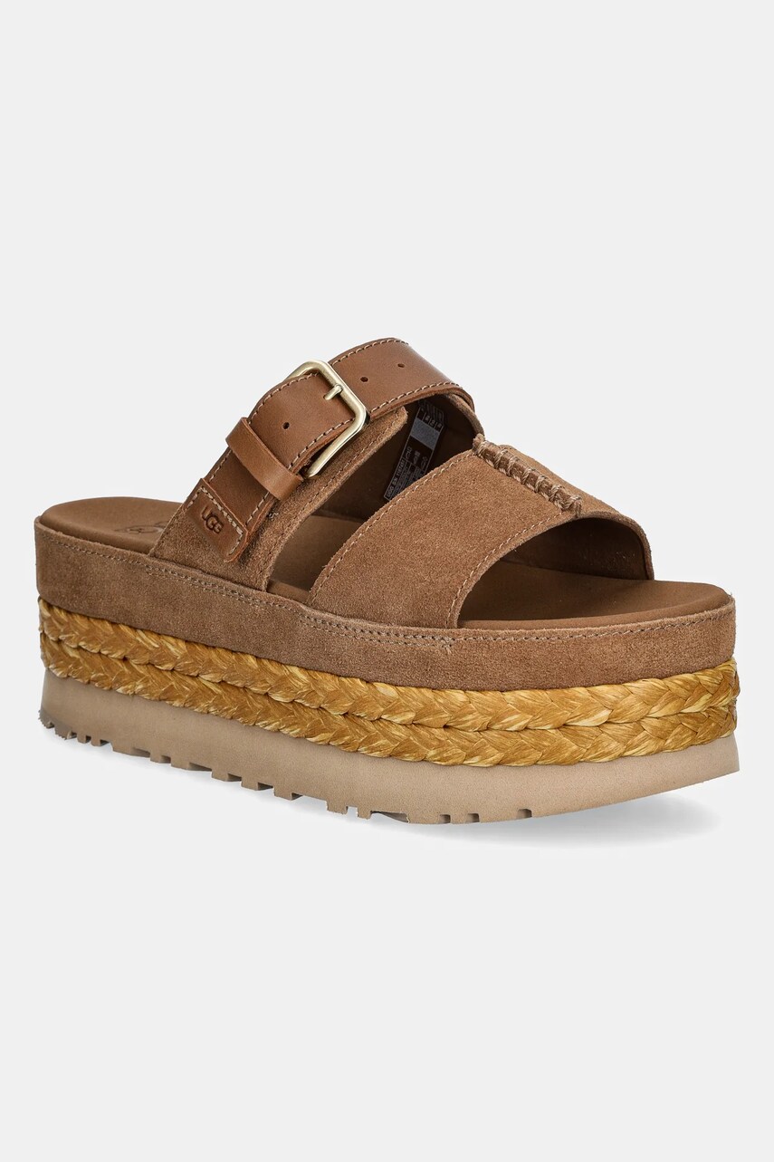 UGG papuci de piele Aubrey Slide femei, culoarea maro, cu platforma, 1167451-CHE