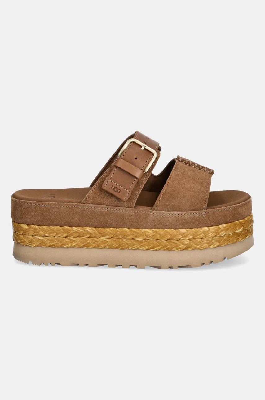 Кожаные шлепанцы UGG Aubrey Slide женские цвет коричневый на платформе 1167451-CHE Кожаные шлепанцы UGG Aubrey Slide женские цвет коричневый на платформе 1167451-CHE