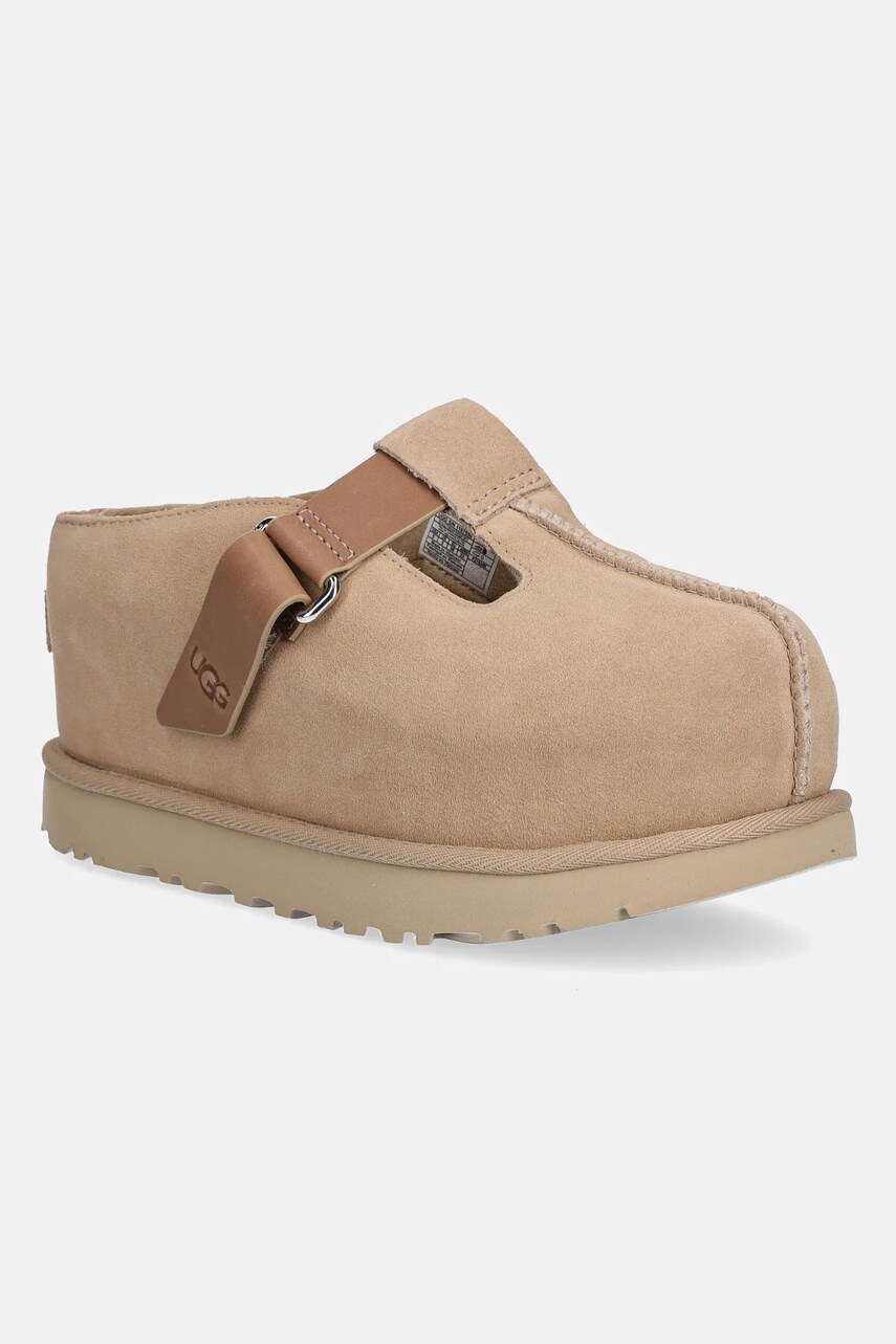 UGG papuci din piele Goldenstar Hi Clog femei, culoarea bej, cu platforma, 1167550-SAN