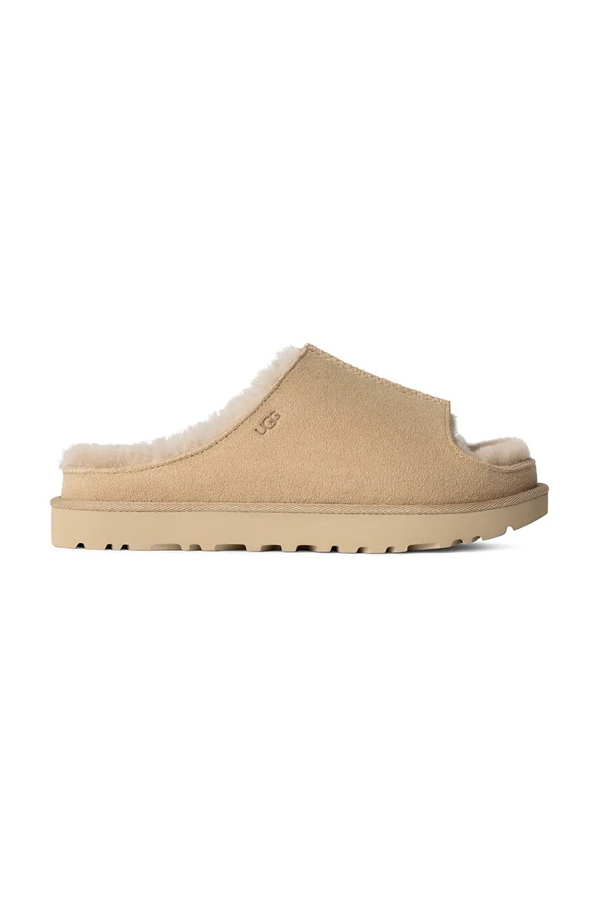 UGG papuci din piele Greenport Slide femei, culoarea bej, cu platforma, 1167610-SAN
