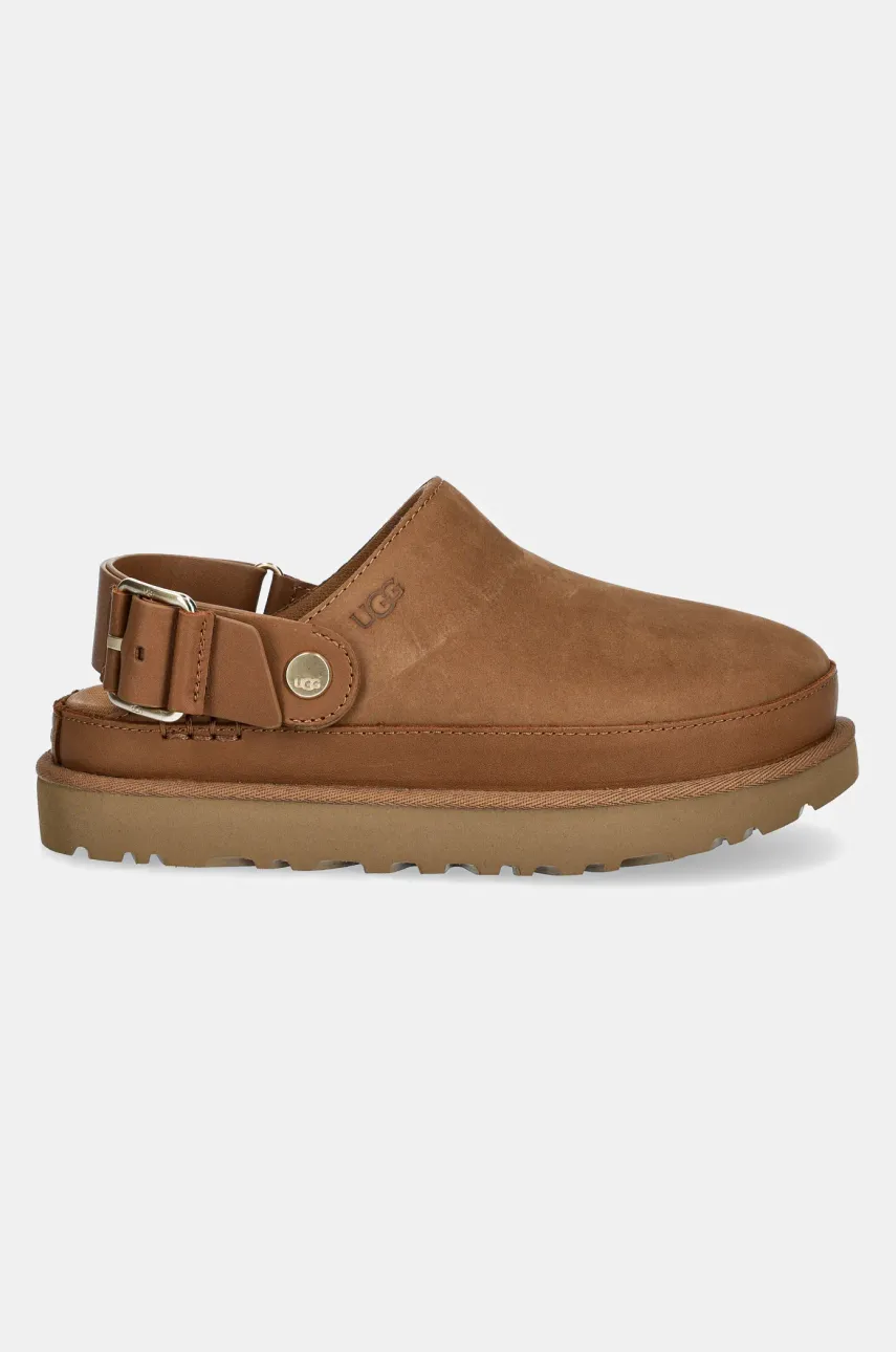 Шлепанцы из нубука UGG Goldenstar Villa Clog женские цвет коричневый на платформе 1169590-CHE Шлепанцы из нубука UGG Goldenstar Villa Clog женские цвет коричневый на платформе 1169590-CHE