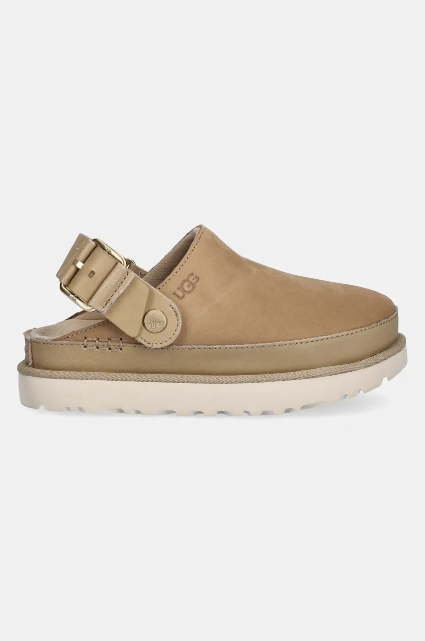 Шлепанцы из нубука UGG Goldenstar Villa Clog женские цвет бежевый на платформе 1169590-MDSD Шлепанцы из нубука UGG Goldenstar Villa Clog женские цвет бежевый на платформе 1169590-MDSD