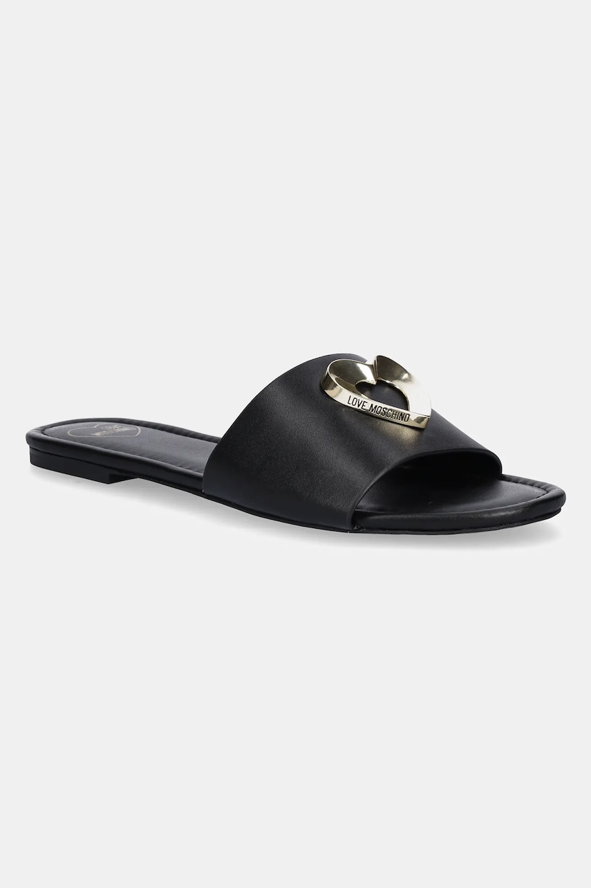 Love Moschino slapi de piele femei, culoarea negru, JA28161G0MIA0000 Love Moschino slapi de piele femei, culoarea negru, JA28161G0MIA0000