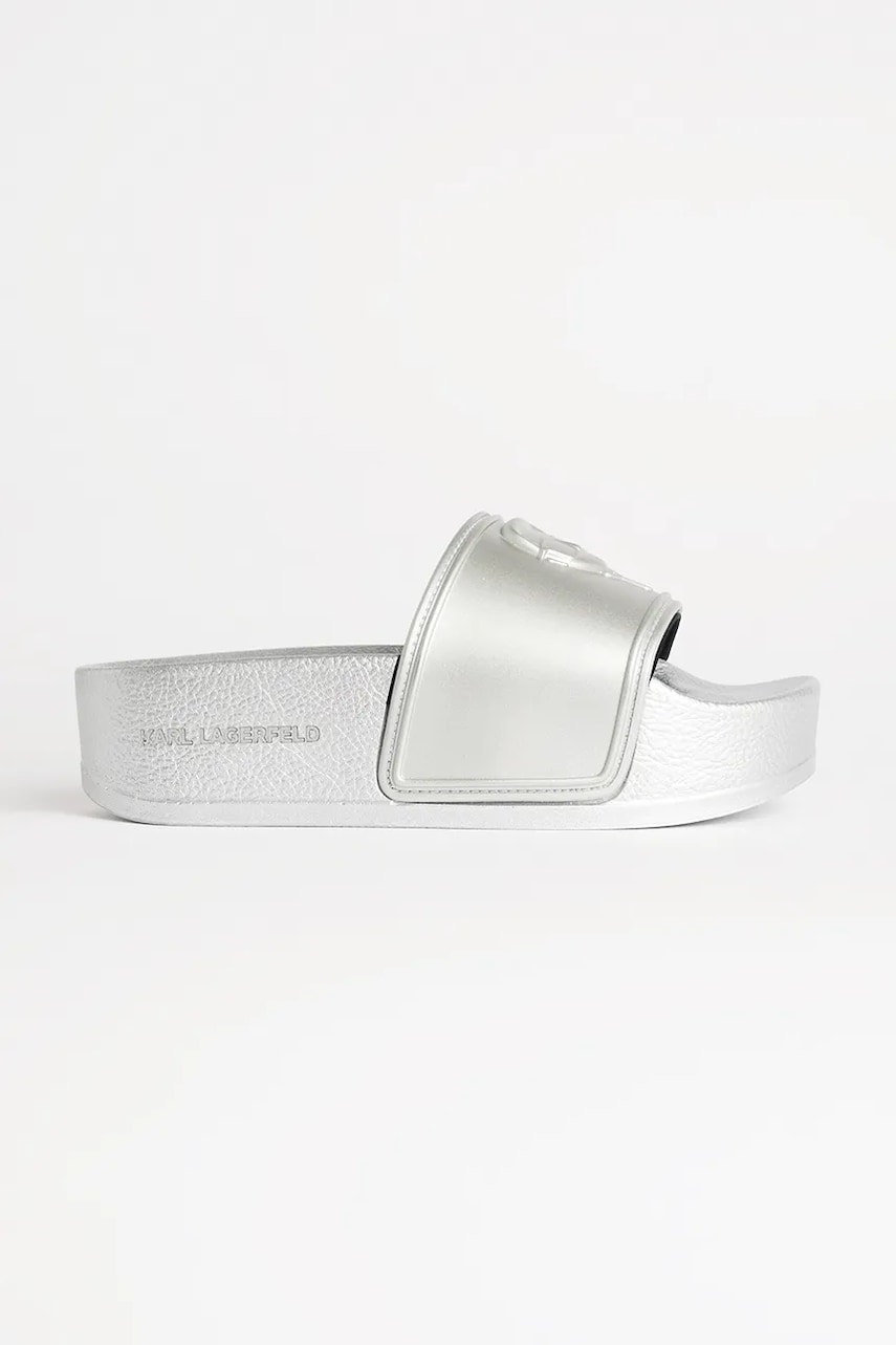 Karl Lagerfeld papuci KONDO MAXI femei, culoarea argintiu, cu platforma, KL80819M Karl Lagerfeld papuci KONDO MAXI femei, culoarea argintiu, cu platforma, KL80819M