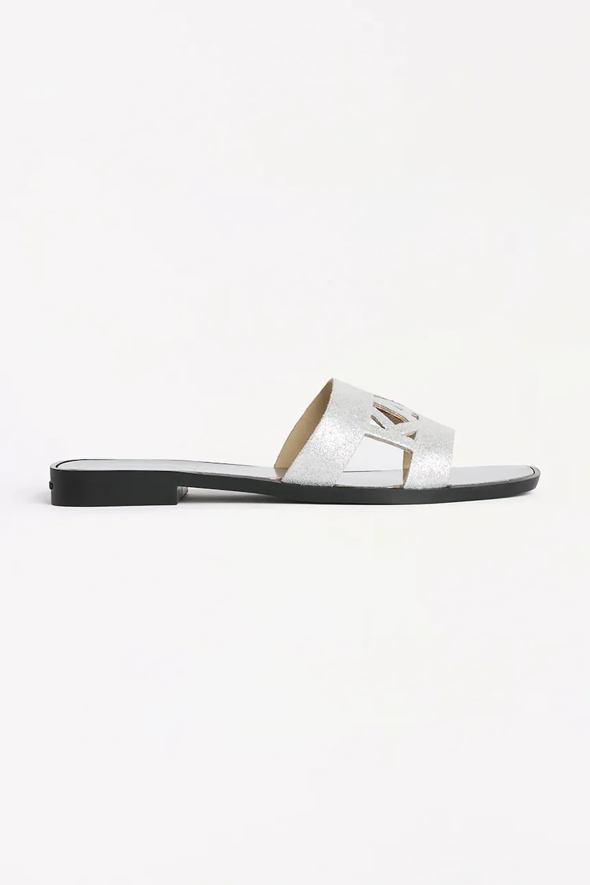 Karl Lagerfeld papuci din piele SKOOT II femei, culoarea argintiu, KL80402