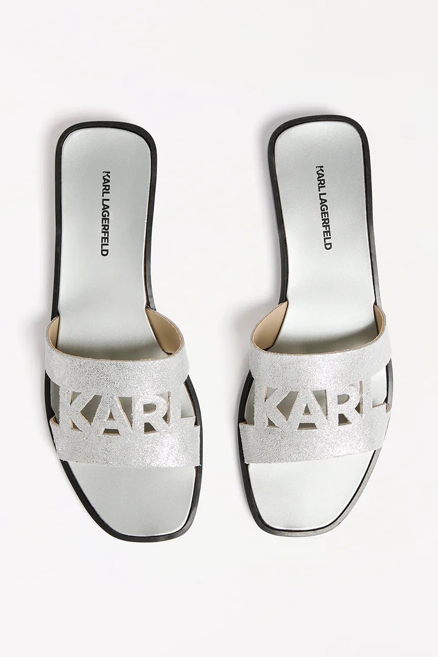 Замшеві шльопанці Karl Lagerfeld SKOOT II жіночі колір срібний KL80402 