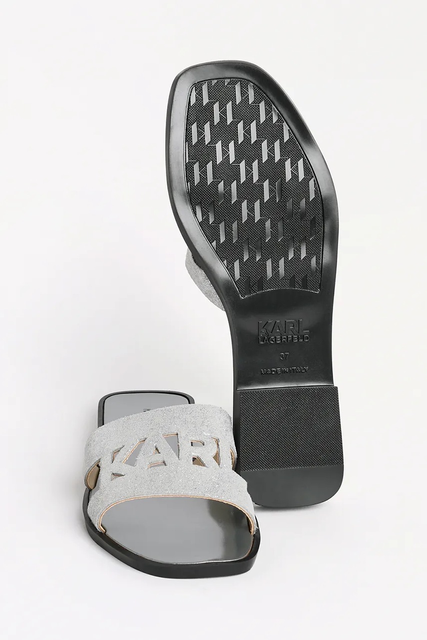 Замшеві шльопанці Karl Lagerfeld SKOOT II жіночі колір срібний KL80402 
