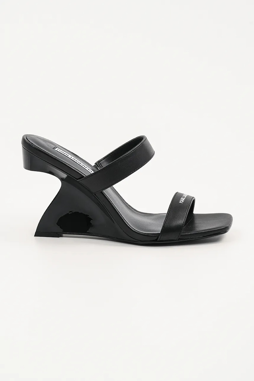Karl Lagerfeld papuci de piele WAVERLY femei, culoarea negru, toc pana, KL34611 Karl Lagerfeld papuci de piele WAVERLY femei, culoarea negru, toc pana, KL34611