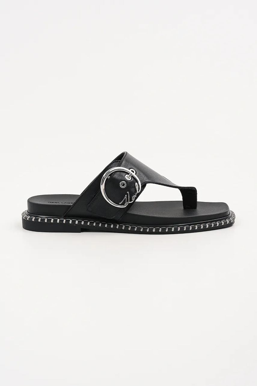 Karl Lagerfeld papuci de piele KLEO culoarea negru, cu toc plat, KL81325