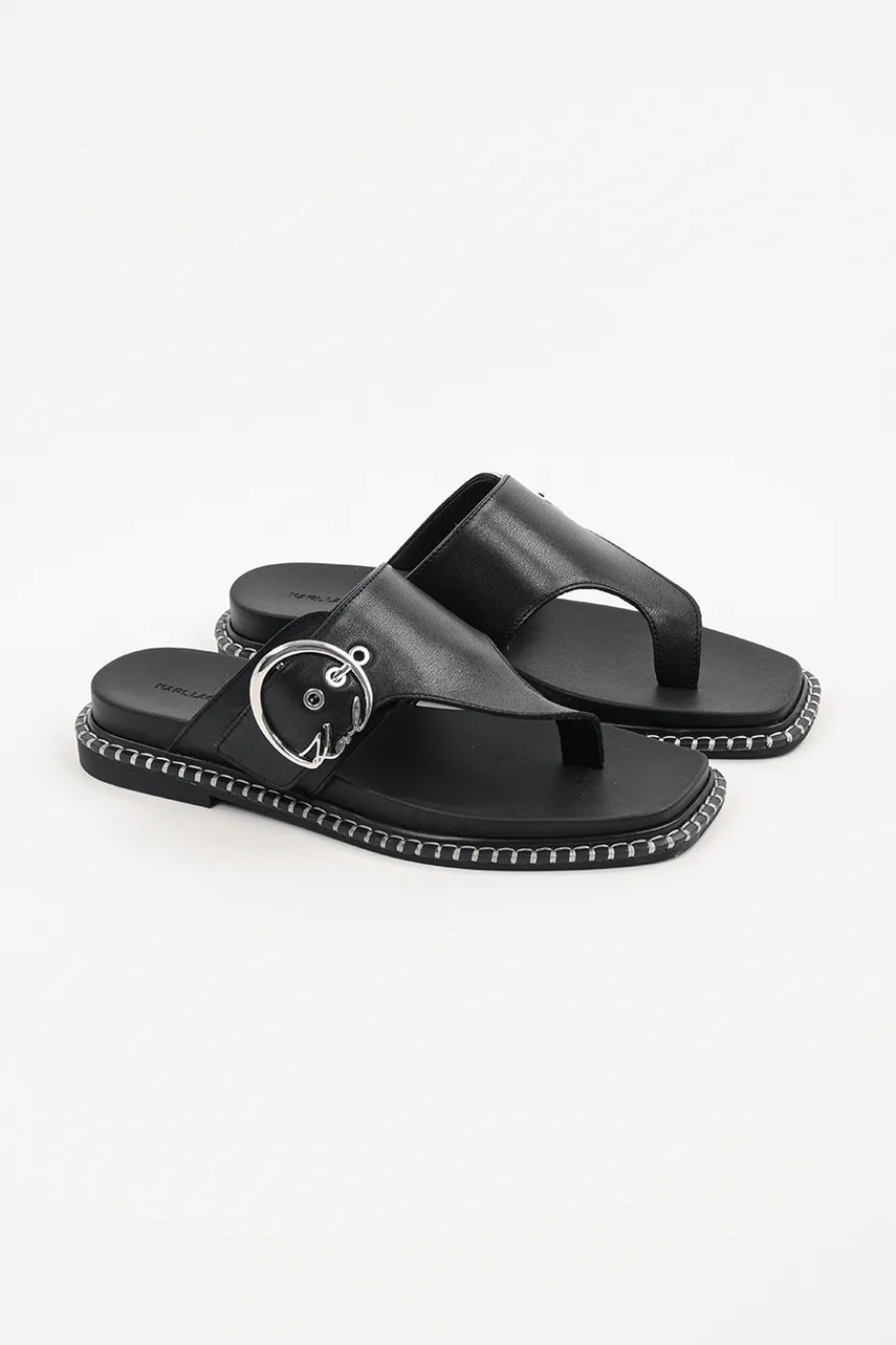 Кожаные вьетнамки Karl Lagerfeld KLEO цвет чёрный на плоском ходу KL81325