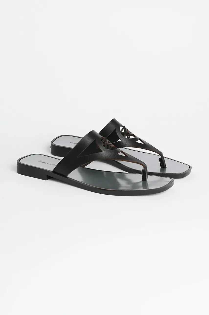 Кожаные вьетнамки Karl Lagerfeld SKOOT II женские цвет чёрный на плоском ходу KL80407 Кожаные вьетнамки Karl Lagerfeld SKOOT II женские цвет чёрный на плоском ходу KL80407
