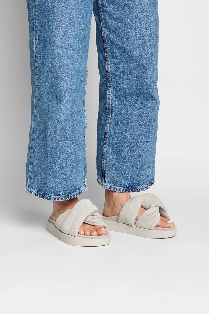 Inuikii papuci din piele Soft Crossed Suede femei, culoarea gri, cu platforma, 1004.003.0401.030 / 70104-141