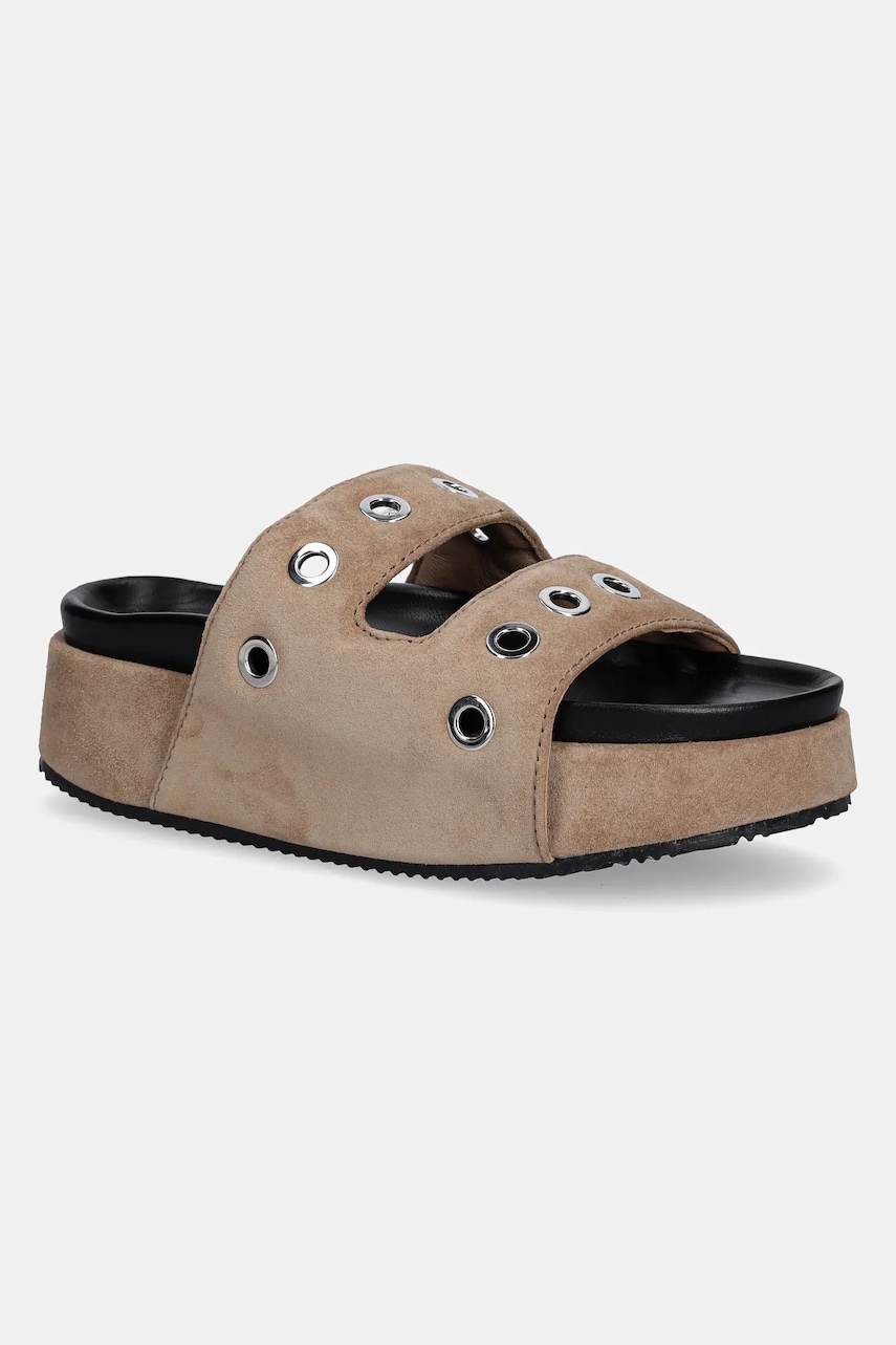 Inuikii papuci din piele Suede Studs culoarea maro, cu platforma, 1004.005.0151.163 / 70103-153 Inuikii papuci din piele Suede Studs culoarea maro, cu platforma, 1004.005.0151.163 / 70103-153