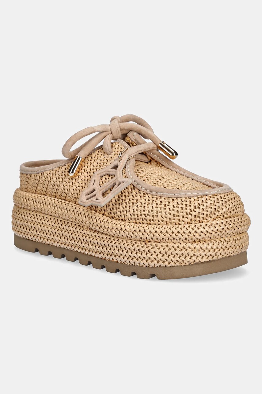 Naked Wolfe papuci Blizzard femei, culoarea bej, cu platforma, Blizzard Weave Rafia