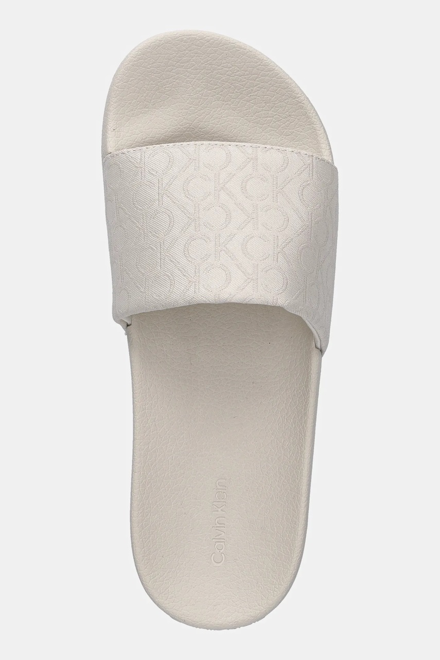 Παντόφλες Calvin Klein POOL SLIDE - JACQ χρώμα: μπεζ, HW0HW02420 φωτογραφία