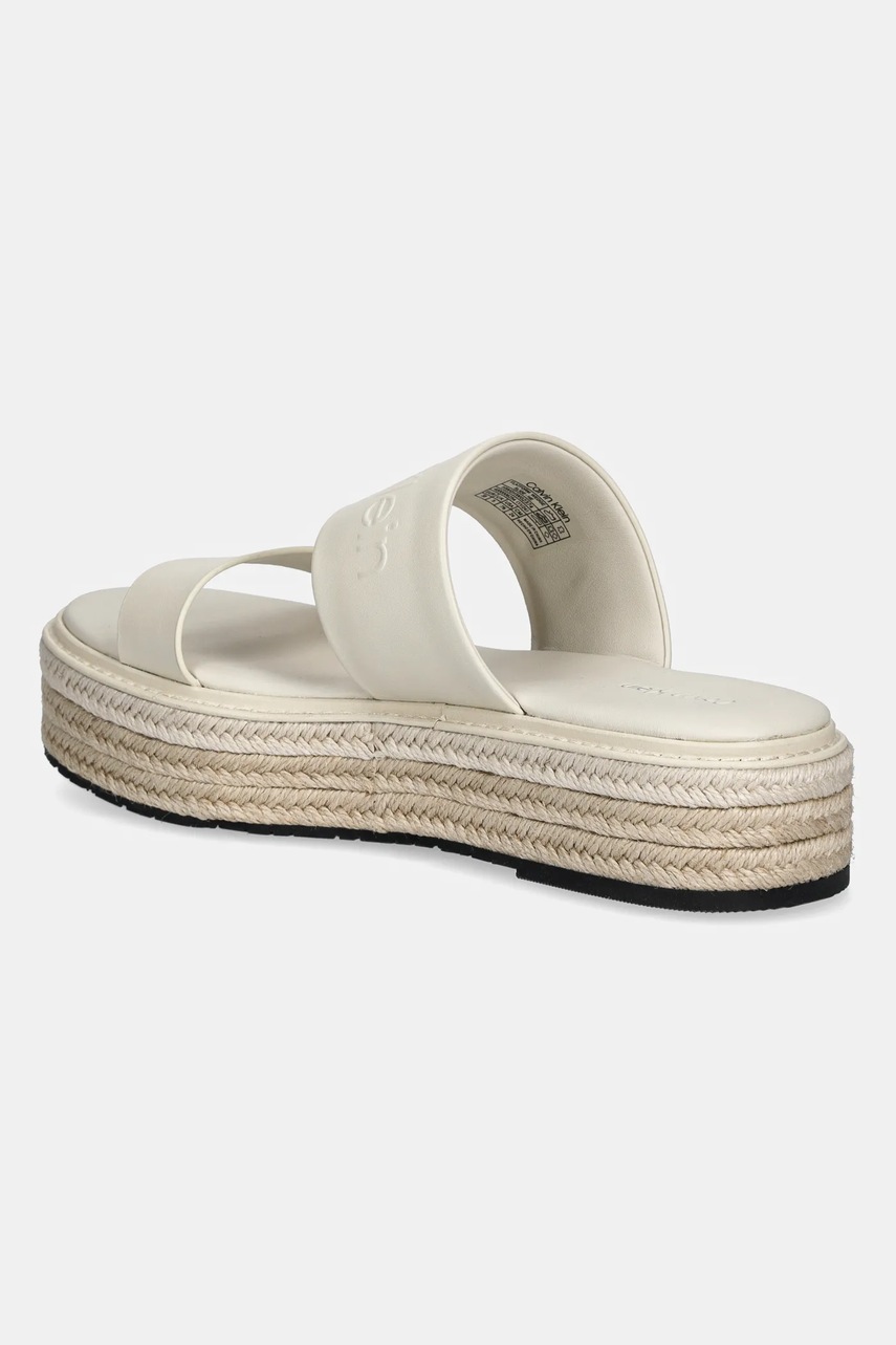 Δερμάτινες παντόφλες Calvin Klein FLATFORM WEDGE SLIDE - HE γυναικείες, χρώμα: μπεζ, HW0HW02374 φωτογραφία