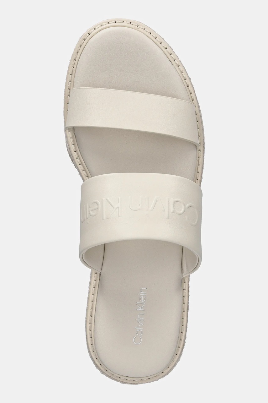 Δερμάτινες παντόφλες Calvin Klein FLATFORM WEDGE SLIDE - HE γυναικείες, χρώμα: μπεζ, HW0HW02374 φωτογραφία