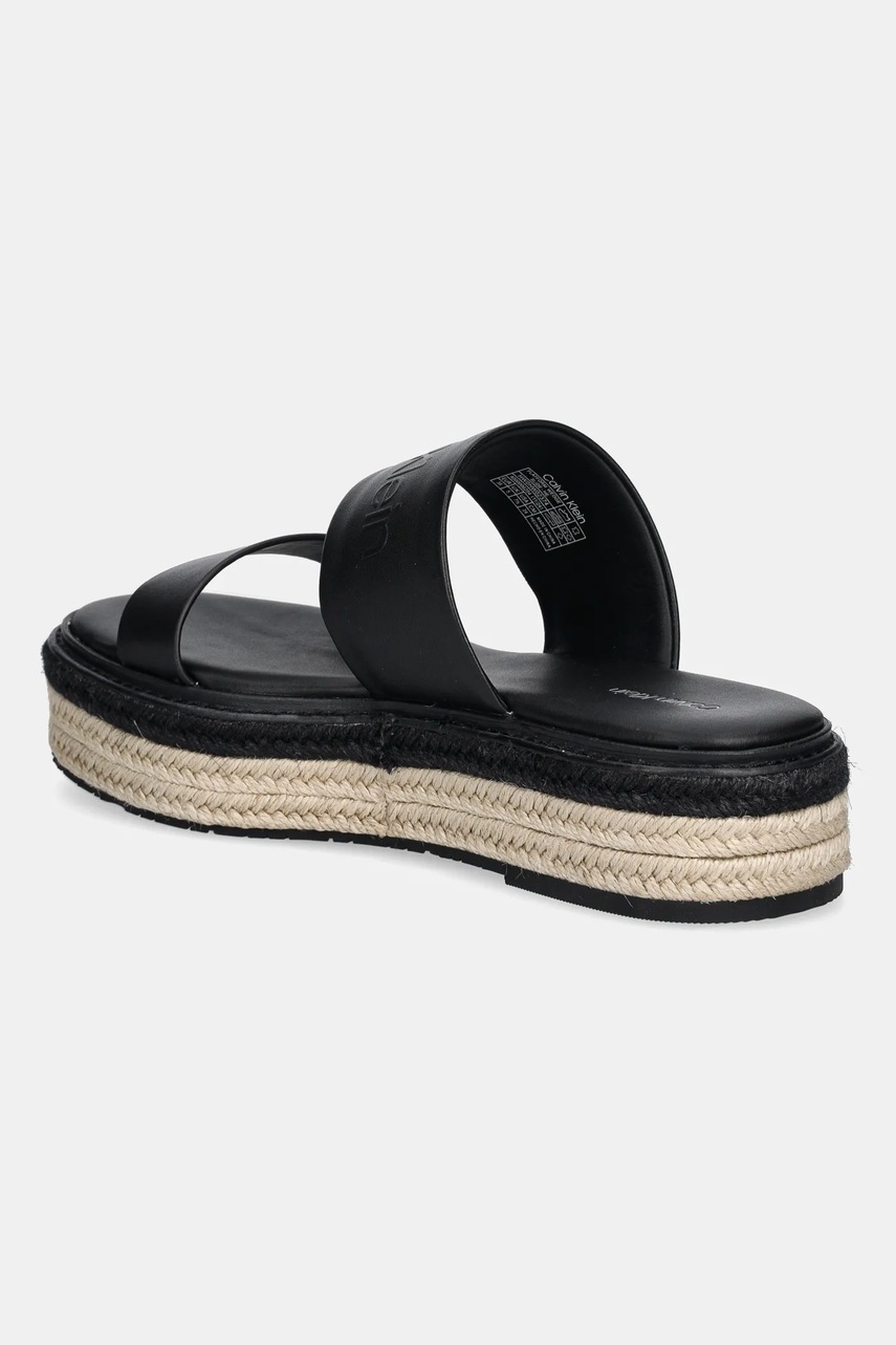 Δερμάτινες παντόφλες Calvin Klein FLATFORM WEDGE SLIDE - HE γυναικείες, χρώμα: μαύρο, HW0HW02374 φωτογραφία