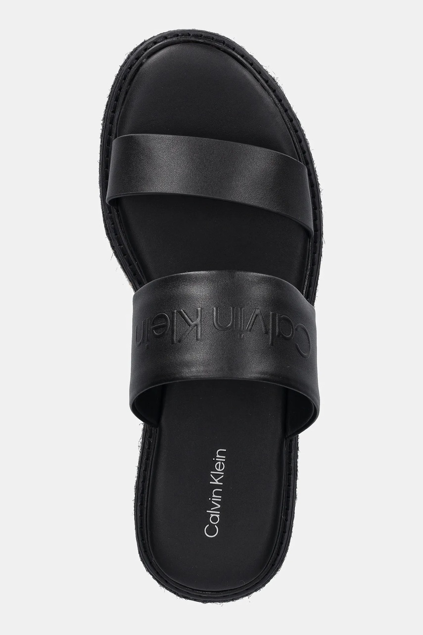 Δερμάτινες παντόφλες Calvin Klein FLATFORM WEDGE SLIDE - HE γυναικείες, χρώμα: μαύρο, HW0HW02374 φωτογραφία