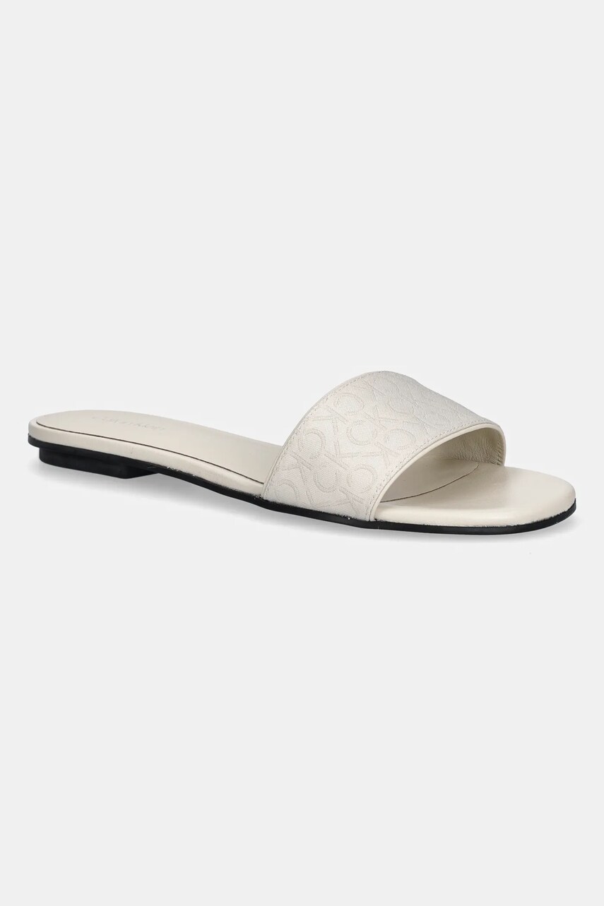 Levně Pantofle Calvin Klein FLAT SLIDE - JACQ dámské, béžová barva, HW0HW02388