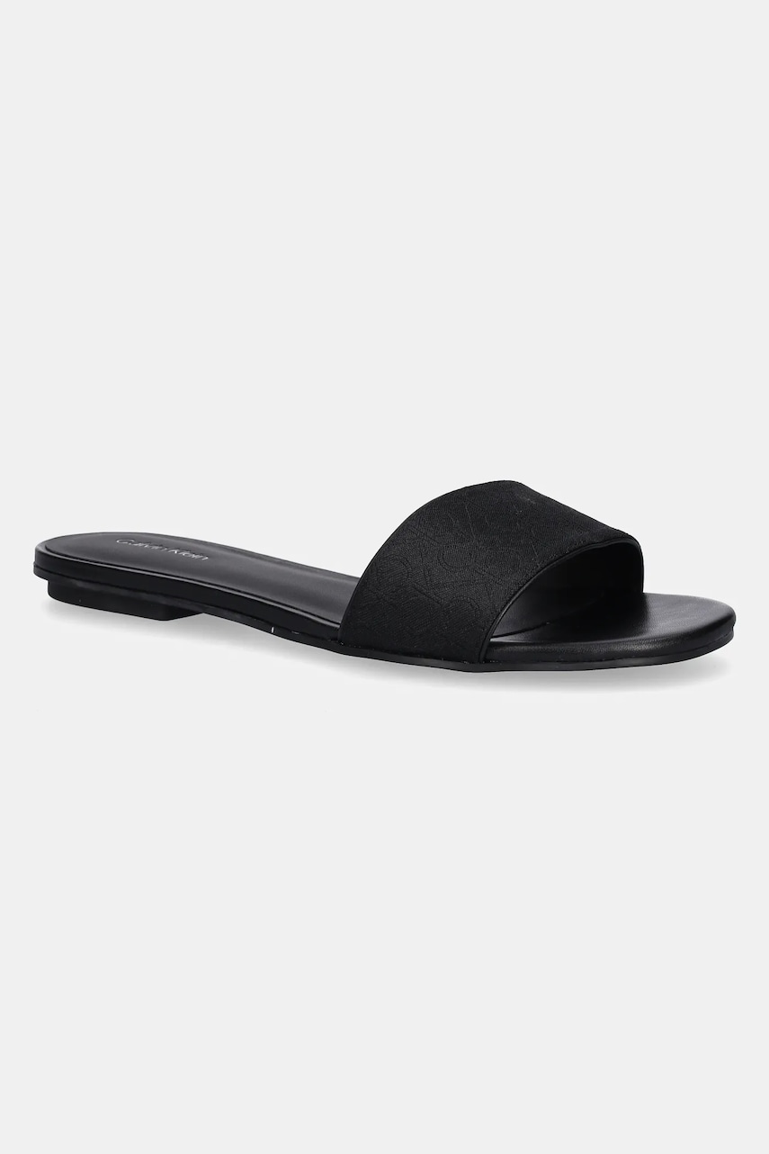 Levně Pantofle Calvin Klein FLAT SLIDE - JACQ dámské, černá barva, HW0HW02388