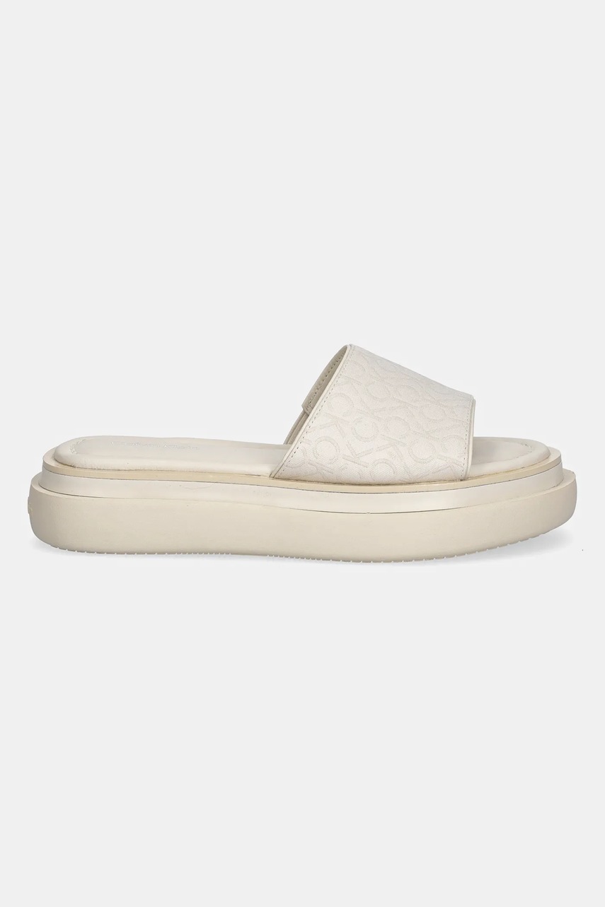 Шлепанцы Calvin Klein FLATFORM SLIDE - JACQ цвет бежевый на платформе HW0HW02461