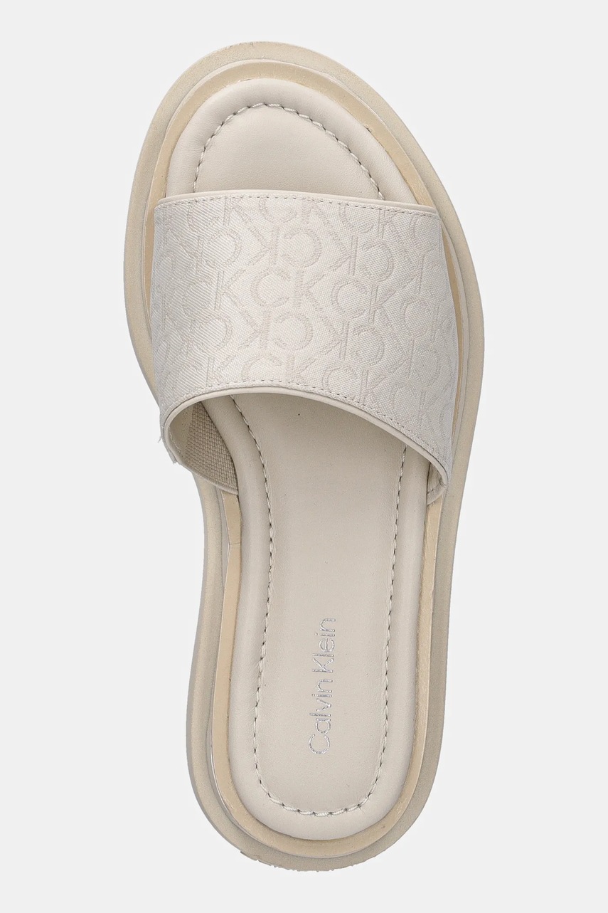 Παντόφλες Calvin Klein FLATFORM SLIDE - JACQ χρώμα: μπεζ, HW0HW02461 φωτογραφία