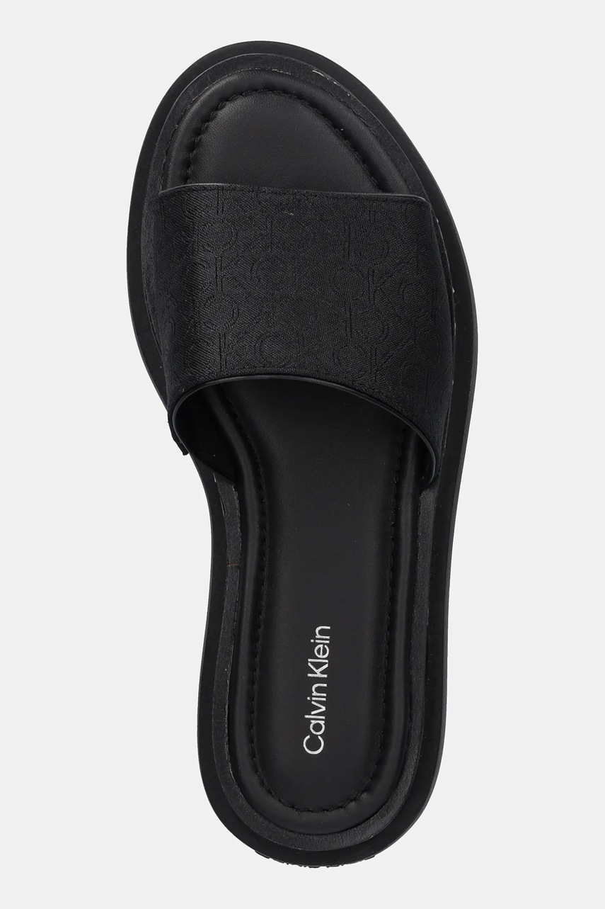 Παντόφλες Calvin Klein FLATFORM SLIDE - JACQ χρώμα: μαύρο, HW0HW02461 φωτογραφία