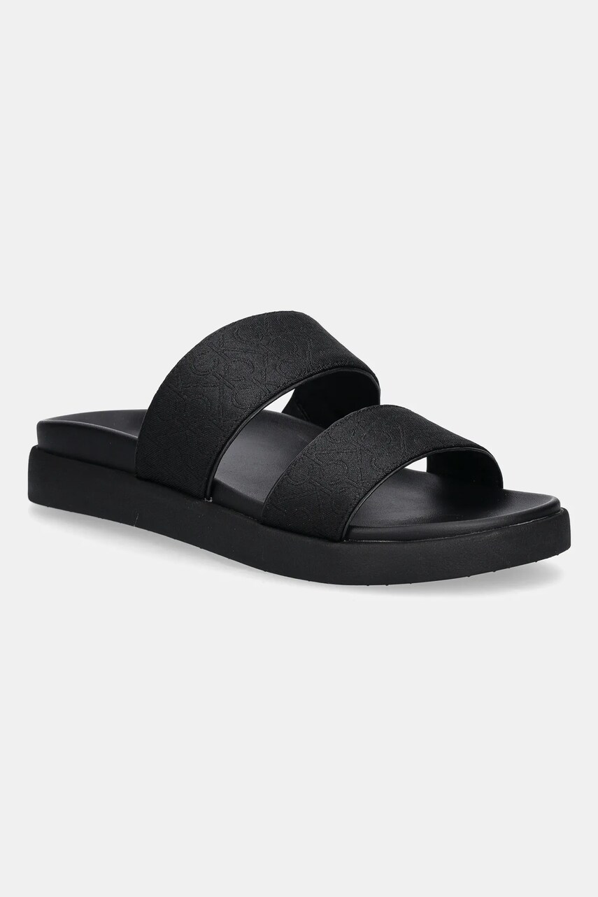 Levně Pantofle Calvin Klein FLAT SLIDE - JACQ dámské, černá barva, na platformě, HW0HW02486