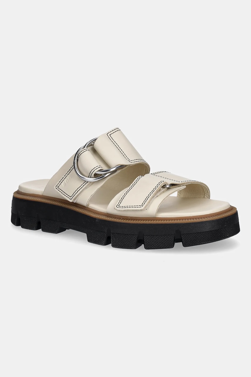Sorel slapi de piele REIN CB SLIDE femei, culoarea bej, cu platforma, 2113111191 Sorel slapi de piele REIN CB SLIDE femei, culoarea bej, cu platforma, 2113111191