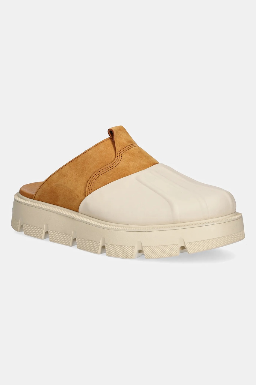 Sorel slapi de piele REIN CB CLOG femei, culoarea bej, cu platforma, 2113131165 Sorel slapi de piele REIN CB CLOG femei, culoarea bej, cu platforma, 2113131165