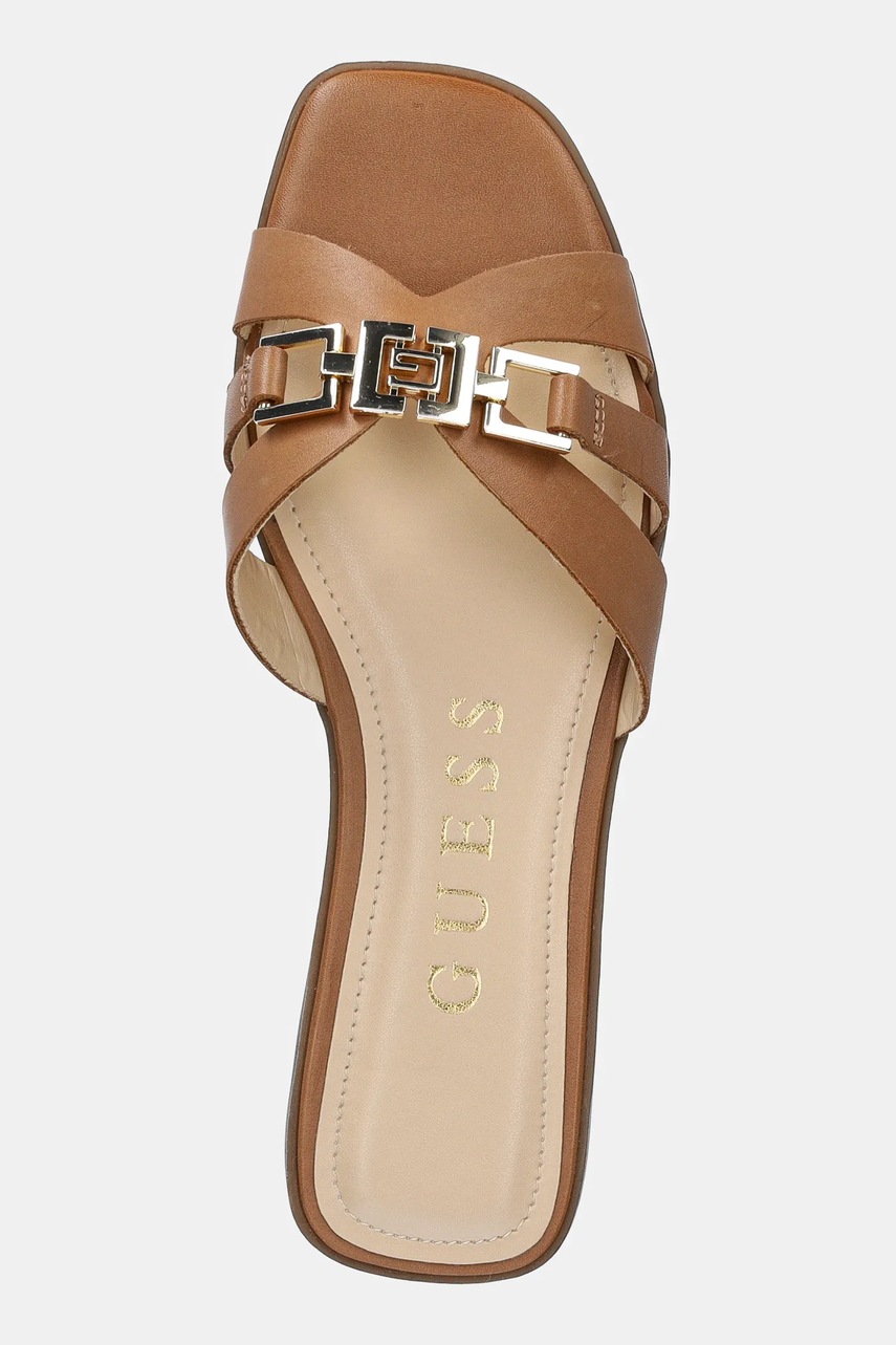 Шкіряні шльопанці Guess REALLA жіночі колір коричневий FLJRLL LEA19 