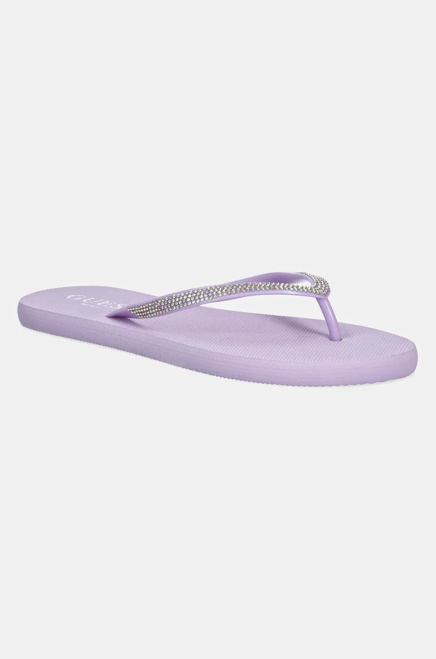 Levně Žabky Guess FLIP FLOP RHINESTONE dámské, fialová barva, na plochém podpatku, E5GZ05 BB00F