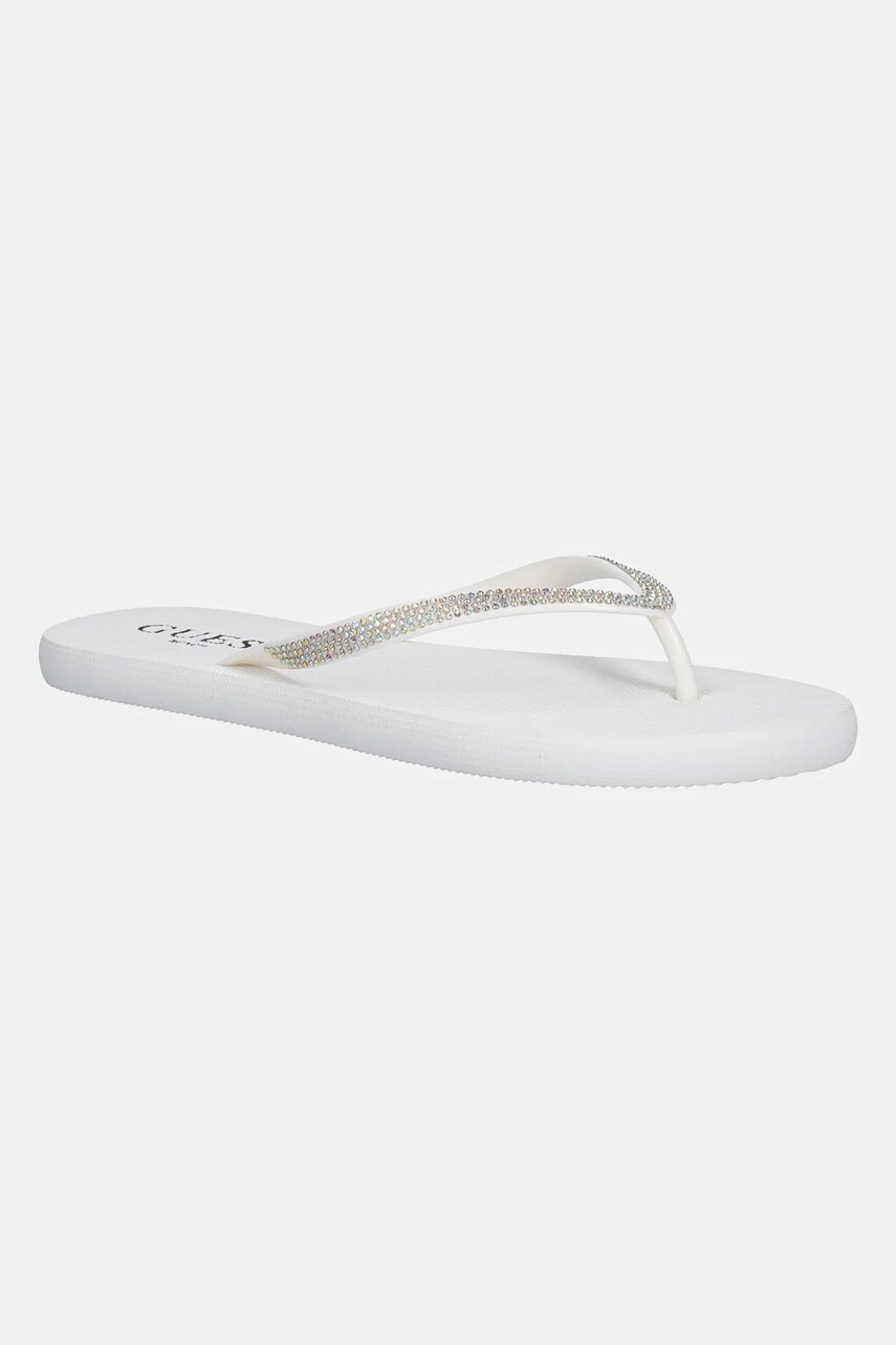 Levně Žabky Guess FLIP FLOP RHINESTONE dámské, bílá barva, na plochém podpatku, E5GZ05 BB00F