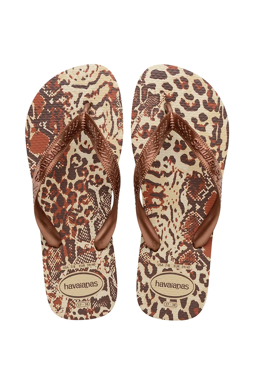 Havaianas slapi TOP ANIMALS femei, culoarea maro, cu toc plat, 4132920-7440